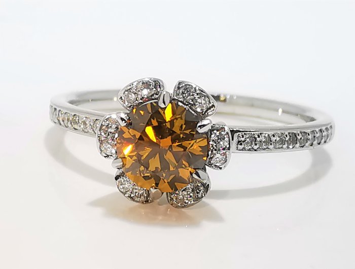 Image 2 of Fancy Vivid Yellow Orange 0.50ct VS ALTG 2.07gr - 18 kt. Bicolour - Ring - 0.50 ct Diamond - Diamon