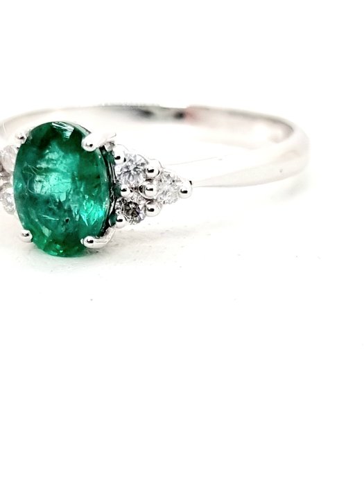 Image 2 of 18 kt. White gold - Ring - 1.15 ct Emerald - Diamonds