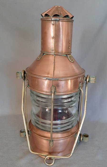 Anchor lamp, Large NMV ship lamp with red insert glass - Brass, Copper,  Glass - Mid 20th century - Catawiki