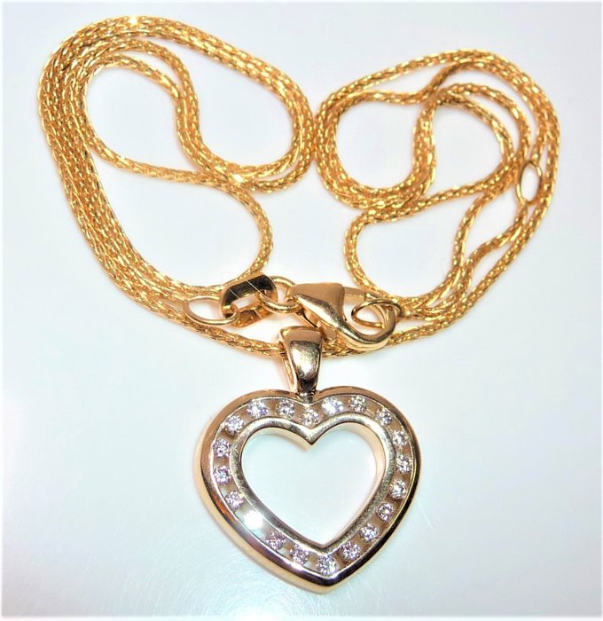 Image 3 of Moncara - Herz-Anhänger - 14 kt. Yellow gold - Necklace with pendant - 0.40 ct Diamond - brilliant