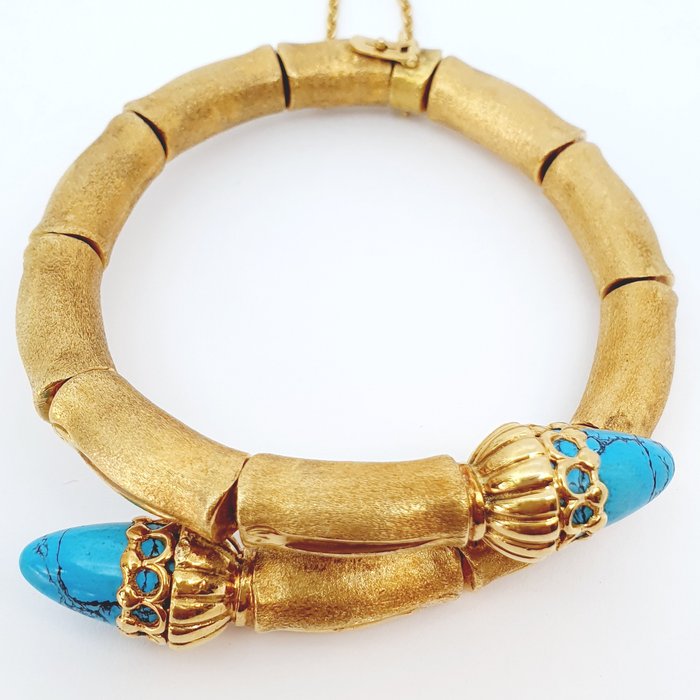Preview of the first image of 18 kt. Yellow gold - Bracelet - 10.00 ct Turquoise - Turquoises.
