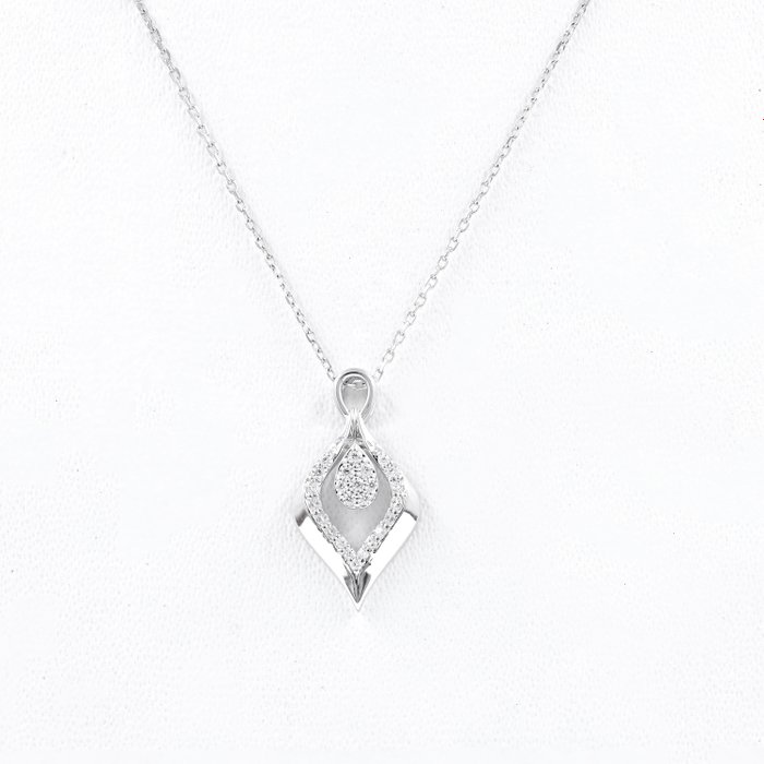 Halskette - 18 kt Weißgold -  0.15ct. tw. Diamant  (Natürlich)