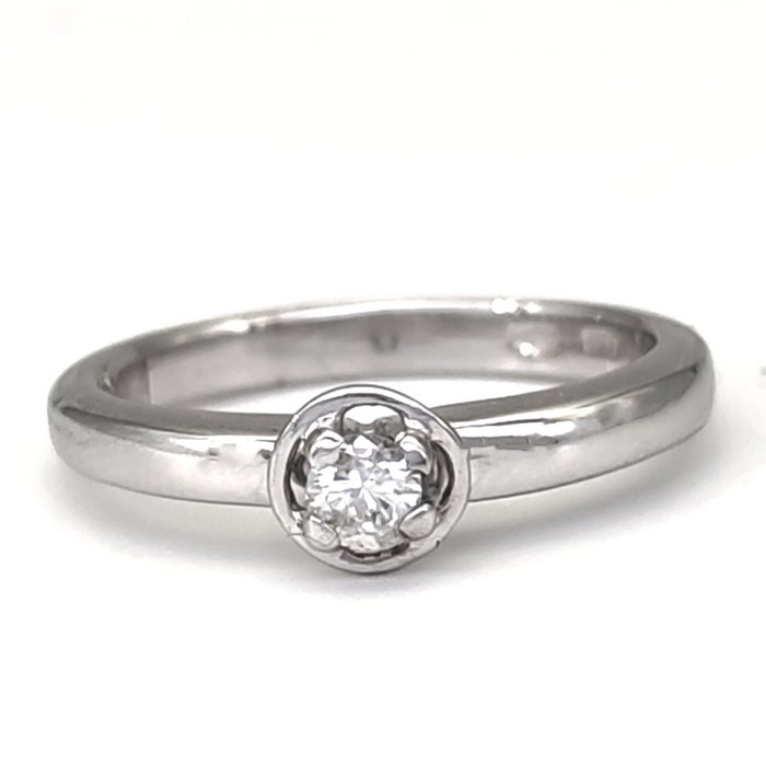 Preview of the first image of Re Carlo - 18 kt. White gold - Ring - 0.18 ct Diamond.