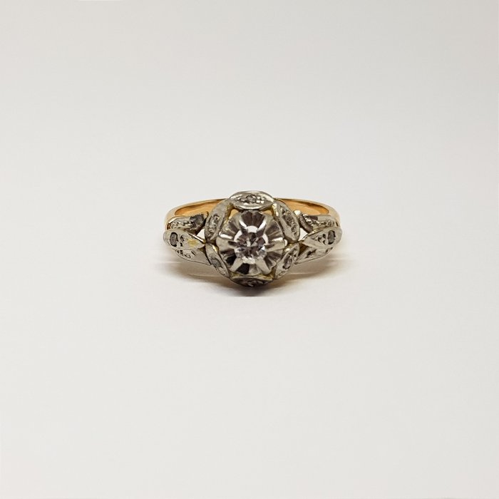 Preview of the first image of 18 kt. Bicolour, Gold, White gold, Yellow gold - Ring - 0.11 ct Diamond - Diamonds.