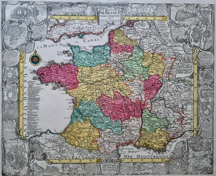 Preview of the first image of France; T C Lotter - Le Royaume De France Et Les Conquetes De Louis De Grand - ca. 1760.