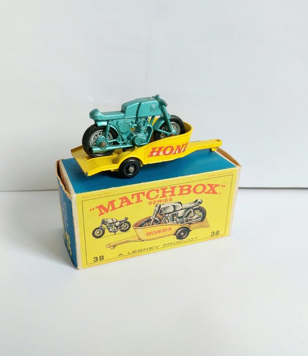 Matchbox - 1:64 - n. 38 Honda Motor Trailer & E box - 帶支架的漂亮完整模型！並附原裝完整盒