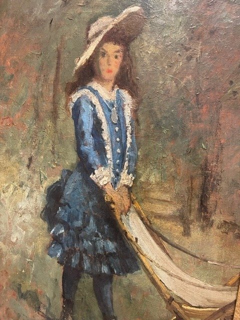 Preview of the first image of Georges Alfred Bottini (1874-1907) - Jeune fille au chapeau dans le jardin.