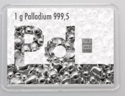 1 gramma - Palladium - Valcambi - käännettävässä läpipainopakkauksessa  (Ei pohjahintaa)