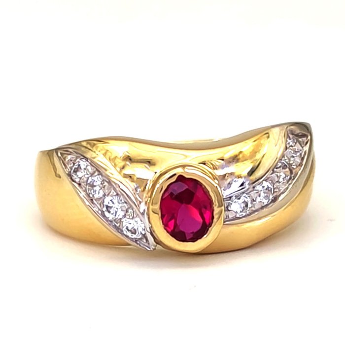 Preview of the first image of 18 kt. White gold, Yellow gold - Ring - 0.22 ct Ruby - 0.20 ct Diamonds.