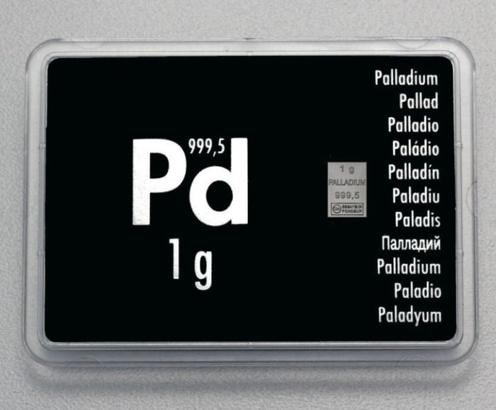 1 gramma - Palladium - Valcambi - kansainvälisessä läpipainopakkauksessa  (Ei pohjahintaa)