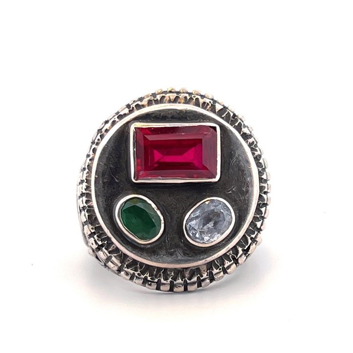 Image 3 of 925 Silver - Ring Ruby - Emeralds, Sapphires