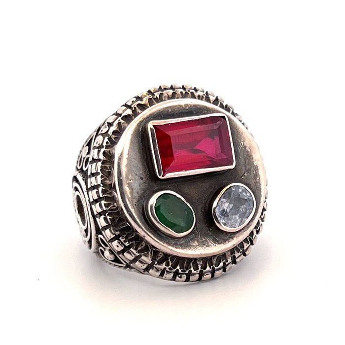 Preview of the first image of 925 Silver - Ring Ruby - Emeralds, Sapphires.