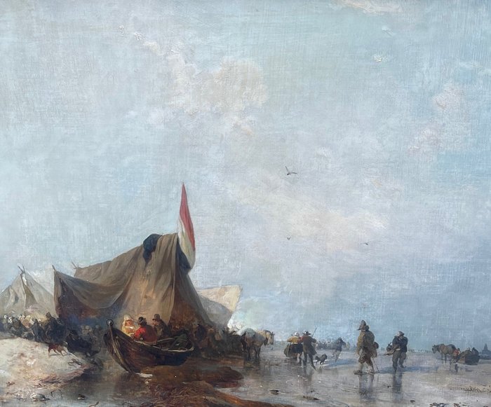 Preview of the first image of Carl Hilgers (1818-1890) - Fishing Scene with Tents on the beach.