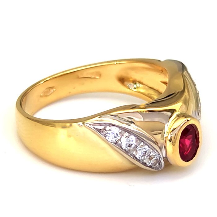 Image 2 of 18 kt. White gold, Yellow gold - Ring - 0.22 ct Ruby - 0.20 ct Diamonds