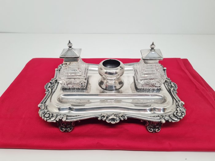 Image 3 of Inkwell - Crystal, Silver-plated - Late 19th century
