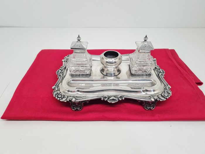 Image 2 of Inkwell - Crystal, Silver-plated - Late 19th century