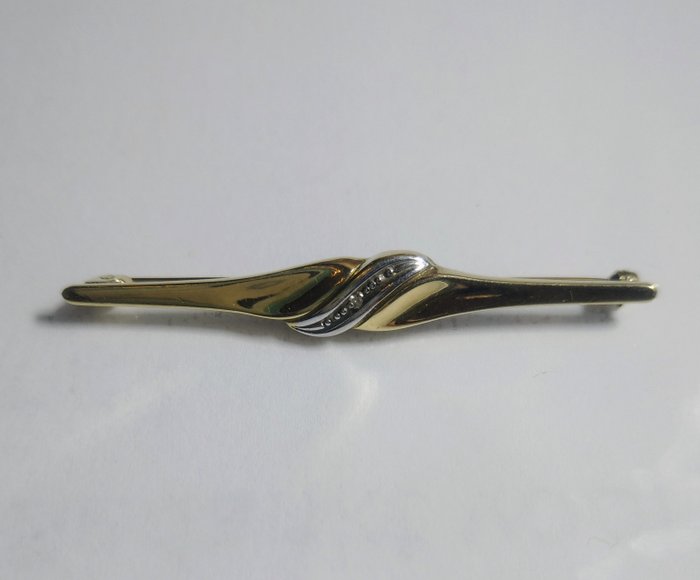 Preview of the first image of 14 kt. White gold, Yellow gold - Brooch - 0.01 ct Diamond.