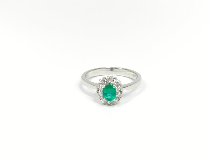 Preview of the first image of 18 kt. Gold, White gold - Ring - 0.40 ct Emerald - Diamonds.
