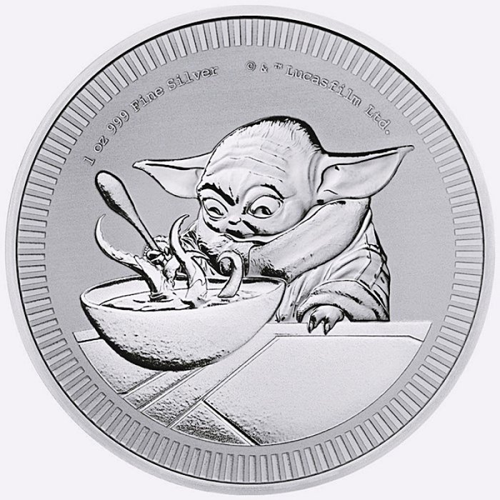 Niue. 2 Dollars 2022 Star Wars - Grogu Baby Yoda, 1 Oz (.999)  (No Reserve Price)