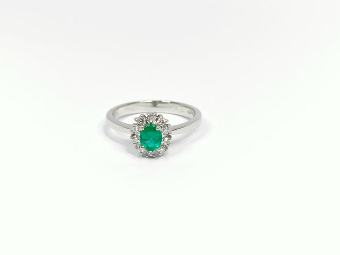 Image 3 of 18 kt. Gold, White gold - Ring - 0.40 ct Emerald - Diamonds