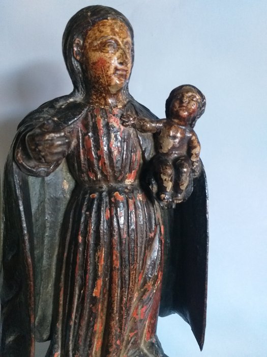 Image 3 of Sculpture, Devotional colonial carved sculpture of Virgin with child (1) - Baroque - elm wood - Mid