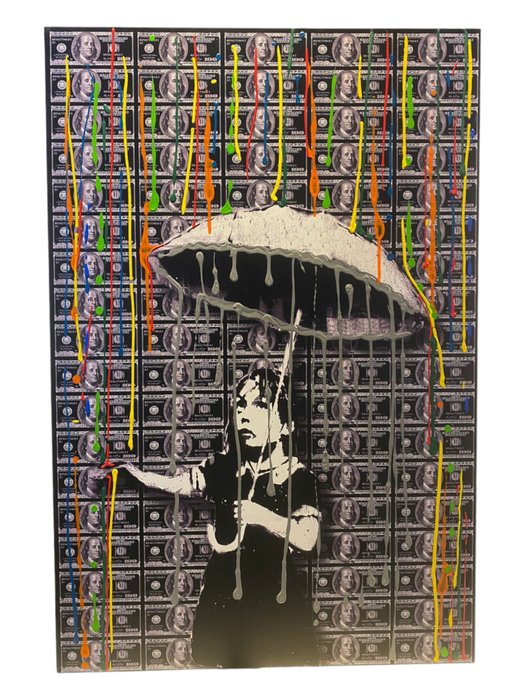 Image 3 of AmsterdamArts - Black American Dollar x banksy paint drip