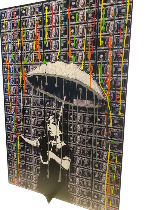 Image 2 of AmsterdamArts - Black American Dollar x banksy paint drip