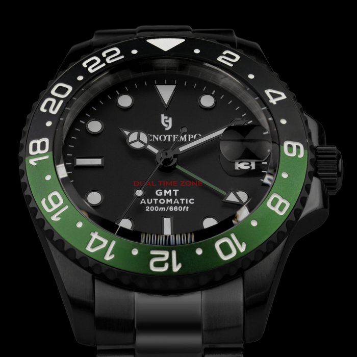 Preview of the first image of Tecnotempo - Automatic GMT "Dual Time Zone" 20ATM WR - Limited Edition - - TT.200GMT.NNVO (Black /.