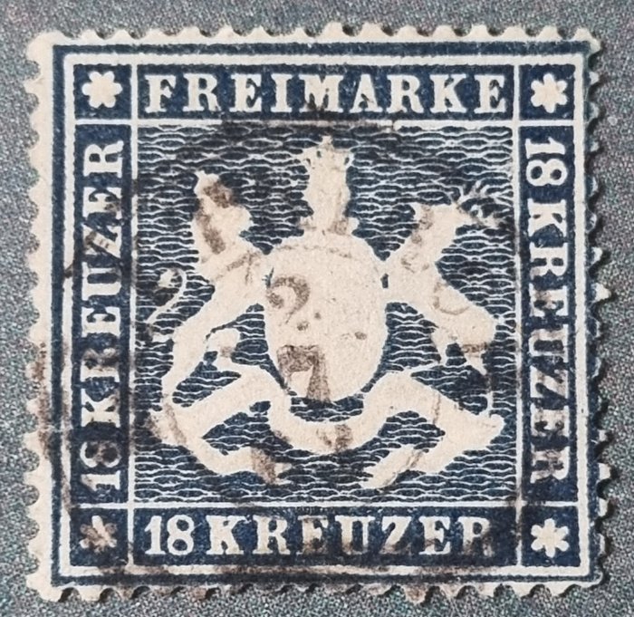 Preview of the first image of Württemberg 1862 - 18 Kreuzer Befund BPP - Michel 20y.
