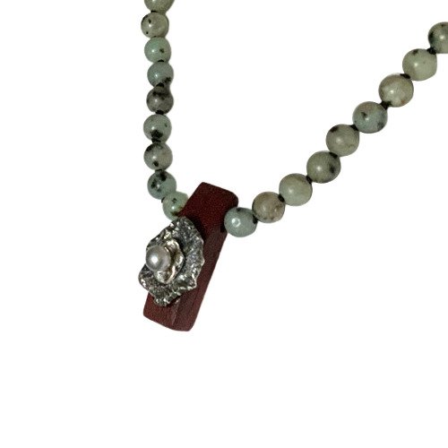 Image 3 of Studio Snip Sieraden - 925 Silver - Necklace with pendant - Sesame jasper - Padauk wood - Cultivate