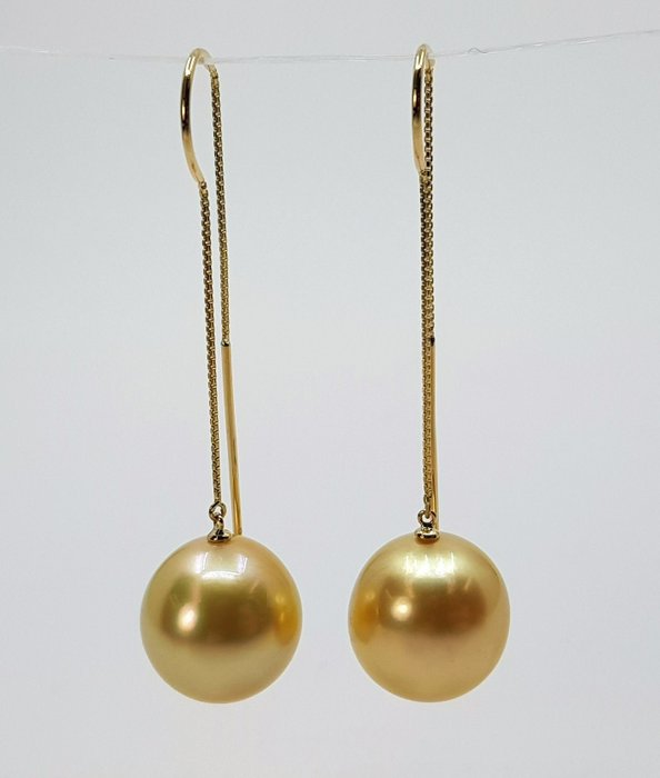 Image 2 of 12.8mm Deep Golden South Sea Pearls - 18 kt. Yellow gold - Earrings