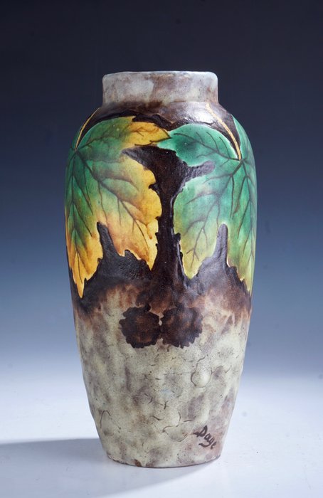 Louis Dage - 裝飾藝術風格花瓶，帶有風格多彩的花卉裝飾 • 標記