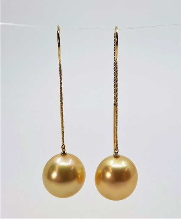 Preview of the first image of 12.8mm Deep Golden South Sea Pearls - 18 kt. Yellow gold - Earrings.