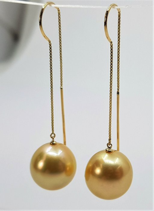Image 3 of 12.8mm Deep Golden South Sea Pearls - 18 kt. Yellow gold - Earrings