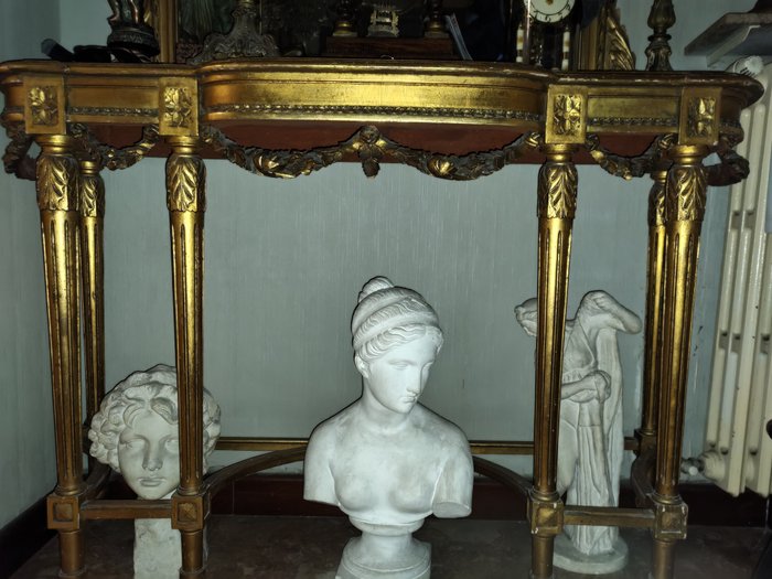 Image 2 of Console and mirror (2) - Louis XVI Style - Gilt, Marble, Plaster, Wood - Late 19th century