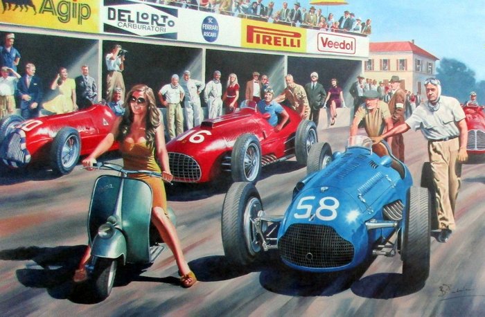 Talbot Team - Monza Grand Prix - Louis Rosier/ Gina Lollobridgida - 1950 - Artwork 