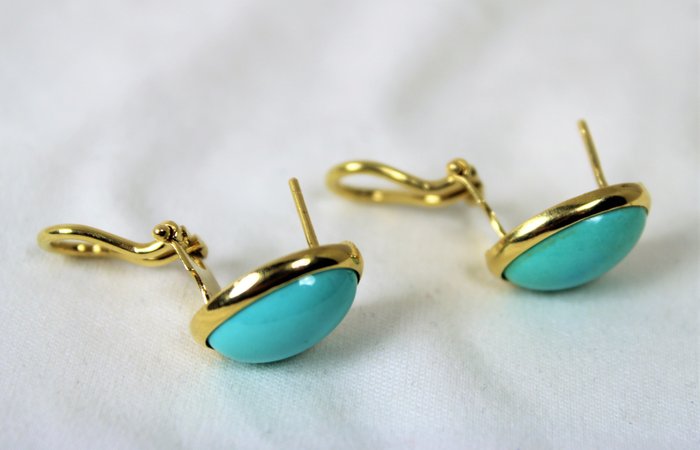 Image 3 of 18 kt. Yellow gold - Earrings Turquoise