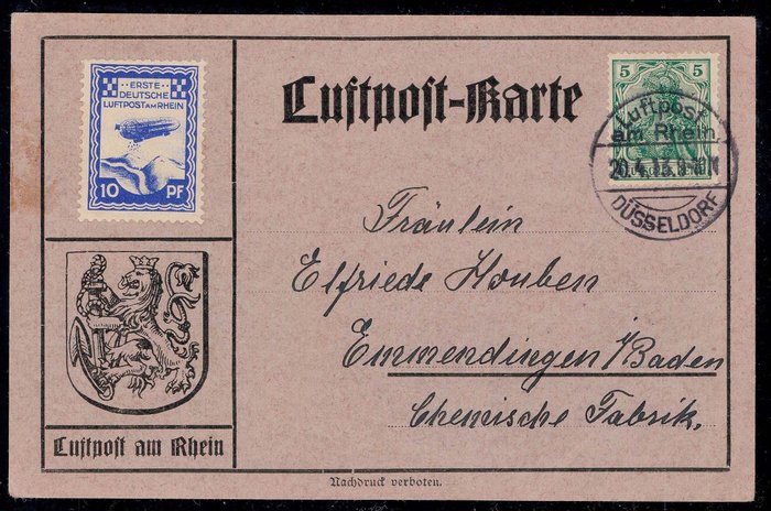 Image 3 of German Empire 1912/1913 - Early Zeppelin post and airmail – 3 entire postal items Rhine and Main as
