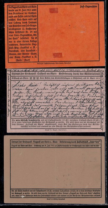 Image 2 of German Empire 1912/1913 - Early Zeppelin post and airmail – 3 entire postal items Rhine and Main as