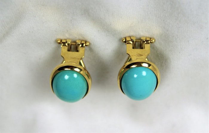 Image 2 of 18 kt. Yellow gold - Earrings Turquoise