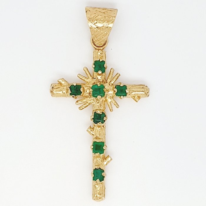 Preview of the first image of 18 kt. Yellow gold - Pendant - 0.79 ct Emerald - Emeralds.