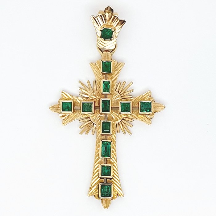 Preview of the first image of 18 kt. Yellow gold - Pendant - 0.90 ct Emerald - Emeralds.