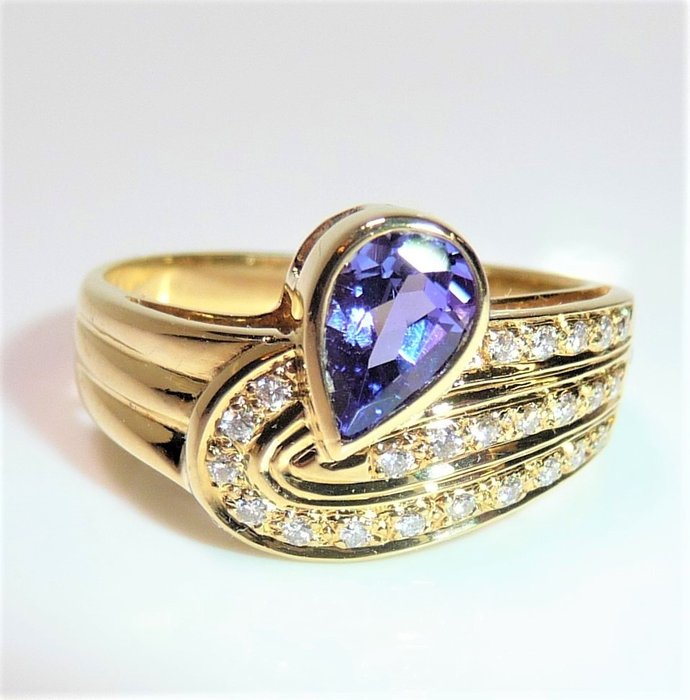 Preview of the first image of 18 kt. Yellow gold - Ring - 0.50 ct Tanzanite - 0.30 cents. diamonds/brilliant cut.