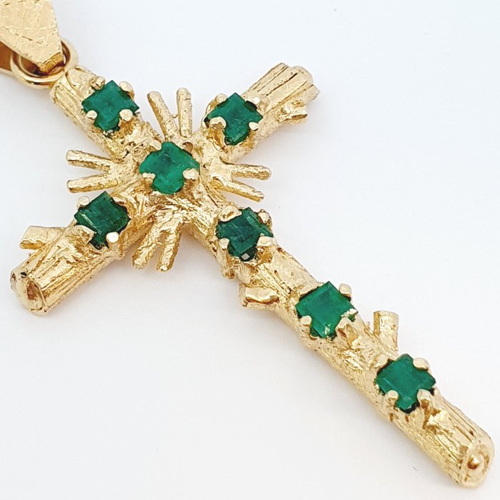 Image 3 of 18 kt. Yellow gold - Pendant - 0.79 ct Emerald - Emeralds