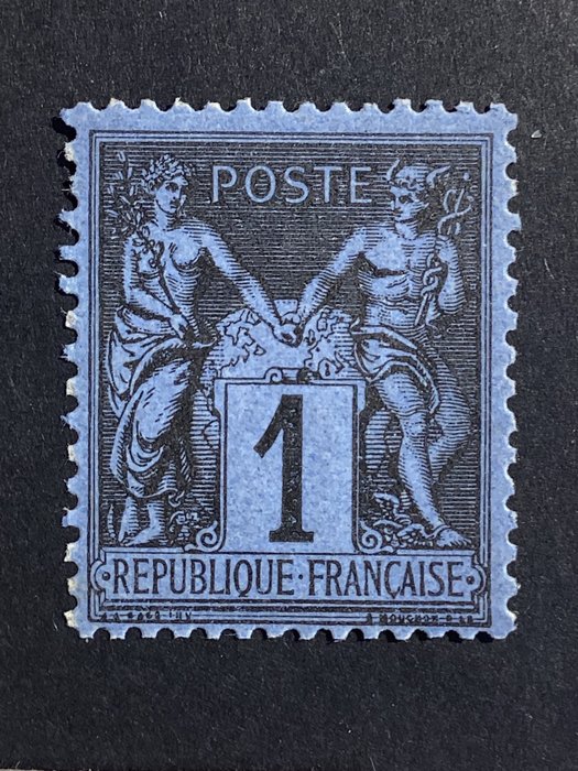 France 1877 - Sage type - N°83c**, 1c cobalt blue, mint, without hinge, signed and Behr certificate. - Yvert