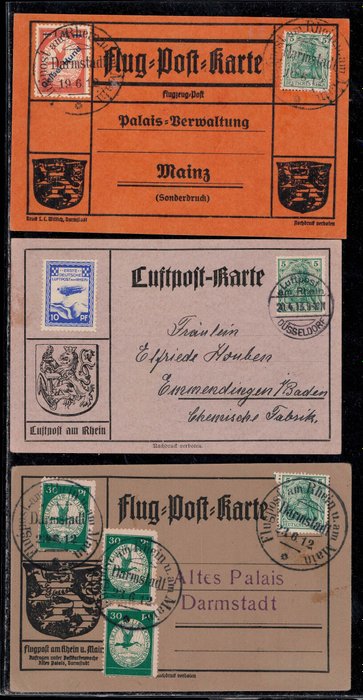 Preview of the first image of German Empire 1912/1913 - Early Zeppelin post and airmail – 3 entire postal items Rhine and Main as.