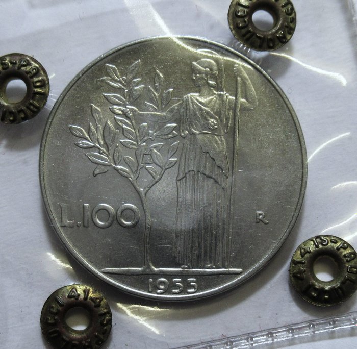 Italia, Republica Italiană. 100 Lire 1955 "Minerva"