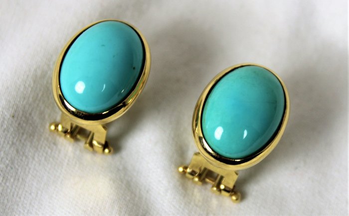 Preview of the first image of 18 kt. Yellow gold - Earrings Turquoise.