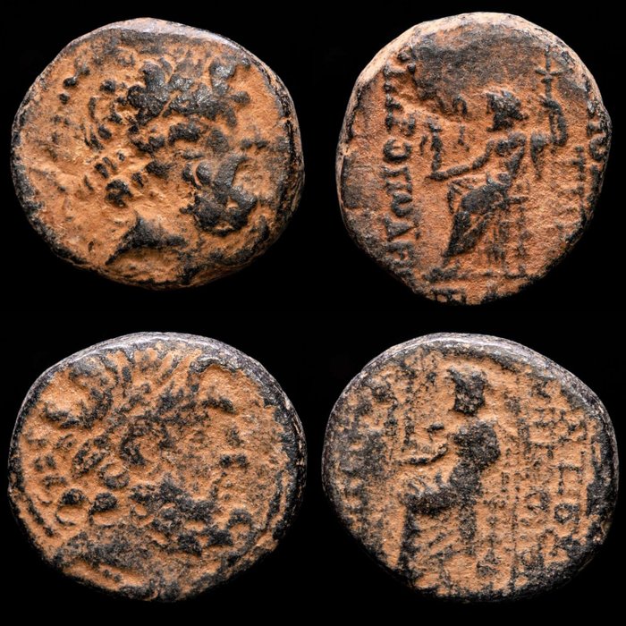 Seleucid Kingdom. Seleucis and Pieria. Antioch. Lot comprising two (2) bronze coins Civic and Semi-autonomous Coinage,  Zeus / ANTIOXEΩN THΣ METΡOΠOΛEΩΣ, Zeus seated left.