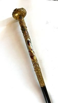 Preview of the first image of Spectacular walking stick, Bastone da Passeggio Cane porcelain miniature - Porcelain brass gilded s.